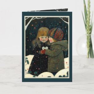 Valentinskarte Winter Nacht Junge und Mädchen Karte