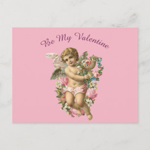 Valentinskirub mit rosa Blume Postkarte