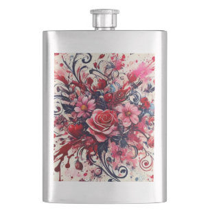Valentinsstrauß / Rosen-Splatter-Art Flachmann