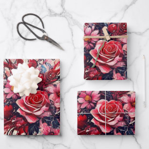 Valentinsstrauß / Rosen-Splatter-Kunst Geschenkpapier Set