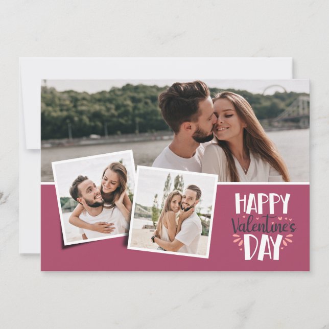 Valentinstag 3 Bilder Collage Rose Feiertagskarte (Vorderseite)