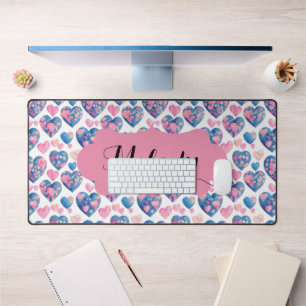 Valentinstag 3D Rosa Blaue Herzen Muster Schreibtischunterlage