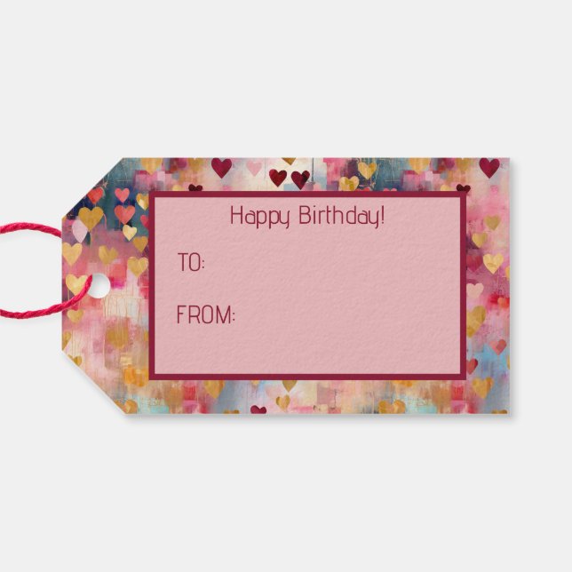 Valentinstag Abstrakte Gold Farbherzen Geschenkanhänger (Rückseite Horizontal)
