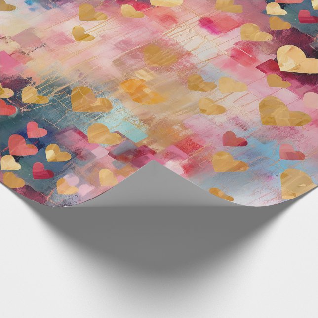 Valentinstag Abstrakte Gold Farbherzen Geschenkpapier (Ecke)