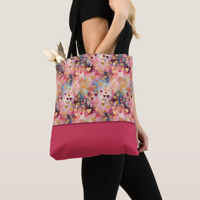 Valentinstag Abstrakte Herzen Farbblock Tasche (Von Nahem)