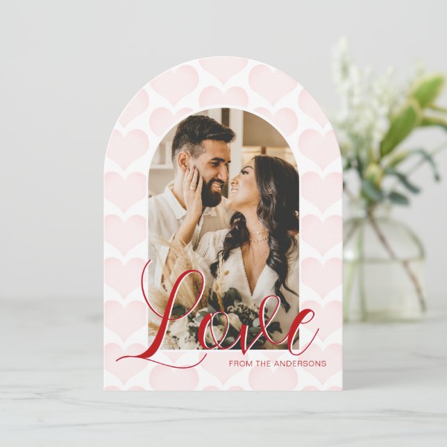 Valentinstag Arch Custom Foto Card Einladung (Stehend Vorderseite)