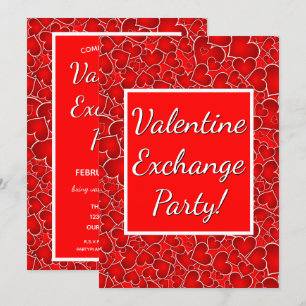 Valentinstag-Austauschparty-Feier Rote Herzen Einladung