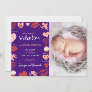Valentinstag Baby-Ankündigung purpurrote Cupids Ankündigung