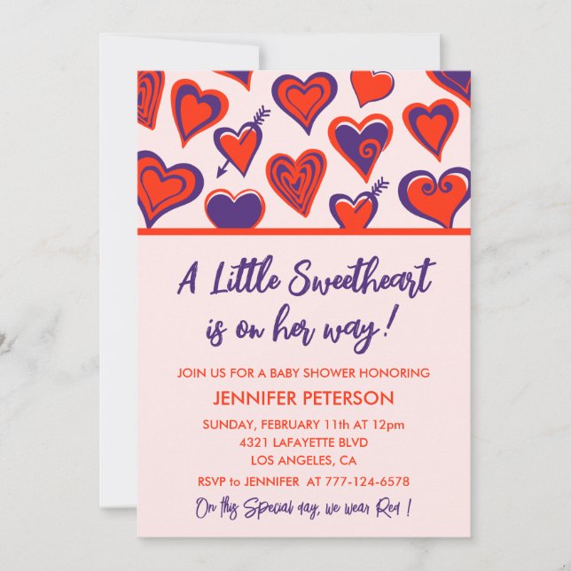 Valentinstag Baby Dusche kleine Lieblingsmädchen Einladung (Vorderseite)