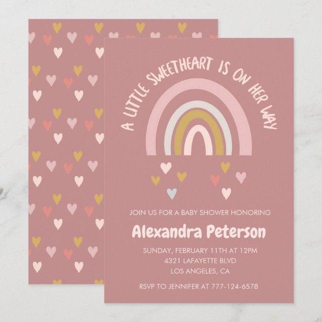 Valentinstag Baby Dusche Regenbogenherzen Einladung (Vorne/Hinten)