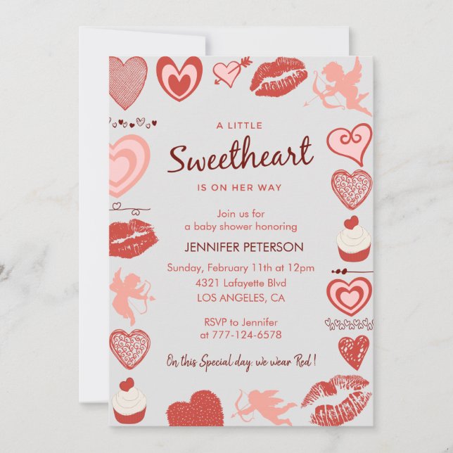 Valentinstag Babydusche ein wenig Liebling Einladung (Vorderseite)