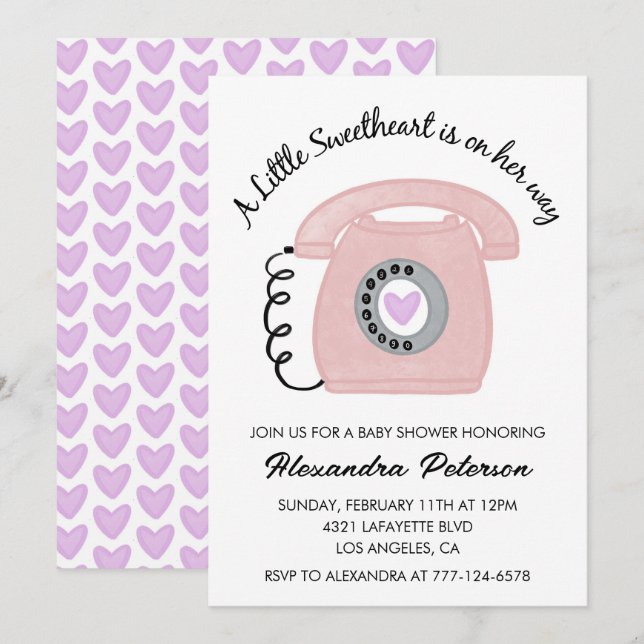 Valentinstag Babydusche Einladung rosa Telefon (Vorne/Hinten)