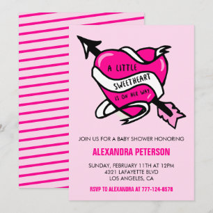 Valentinstag Babyparty Rosa Herzpfeil Einladung