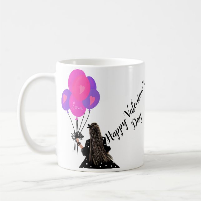 Valentinstag Balloon Chic Girl Illustration Kaffeetasse (Links)