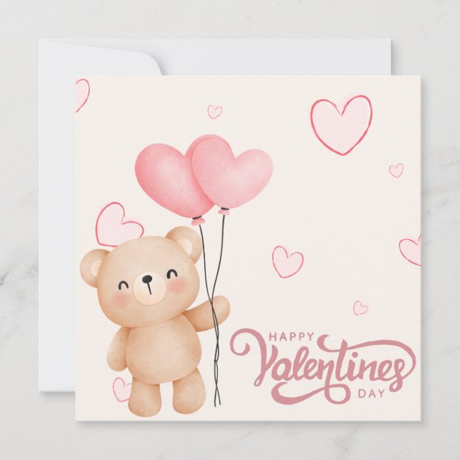 Valentinstag Bär mit Herzballon Feiertagskarte (Vorderseite)