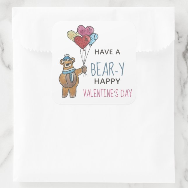 Valentinstag-Bär Quadratischer Aufkleber (Tasche)