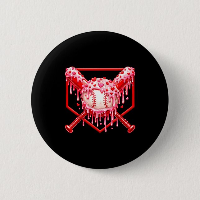 Valentinstag Baseball Jungen Eis Drip Herz  Button (Vorderseite)