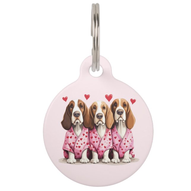 Valentinstag Basset Hound Hunde Haustiermarke (Vorderseite)