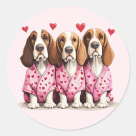 Valentinstag Basset Hound Hunde Runder Aufkleber