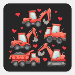Valentinstag-Baustellen-LKWs Quadratischer Aufkleber