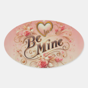 Valentinstag-Be-Mine-Design mit Herz, Zitat Ovaler Aufkleber