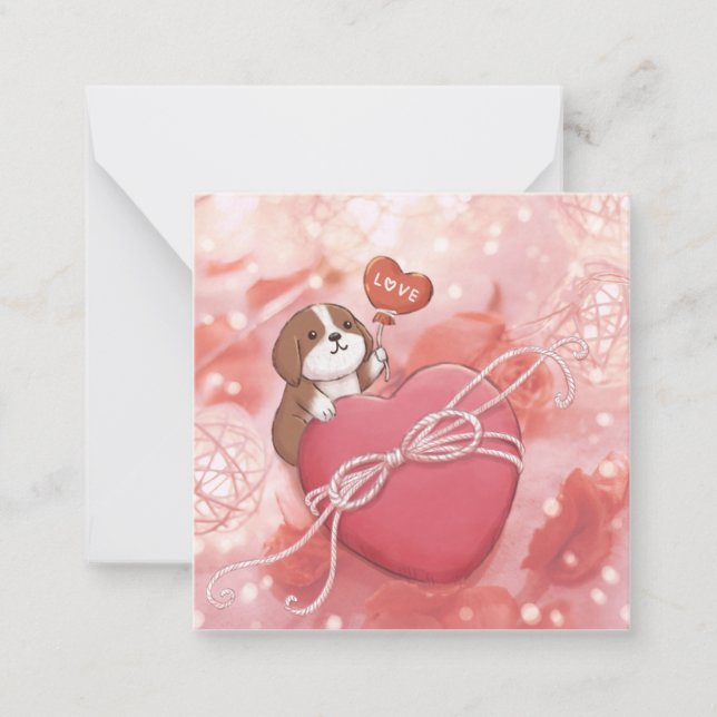Valentinstag: Beagle, Herz und Licht Mitteilungskarte (Vorderseite)