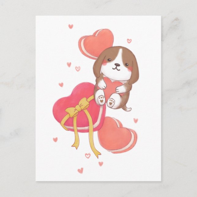 Valentinstag: Beagle und Macarons Postkarte (Vorderseite)