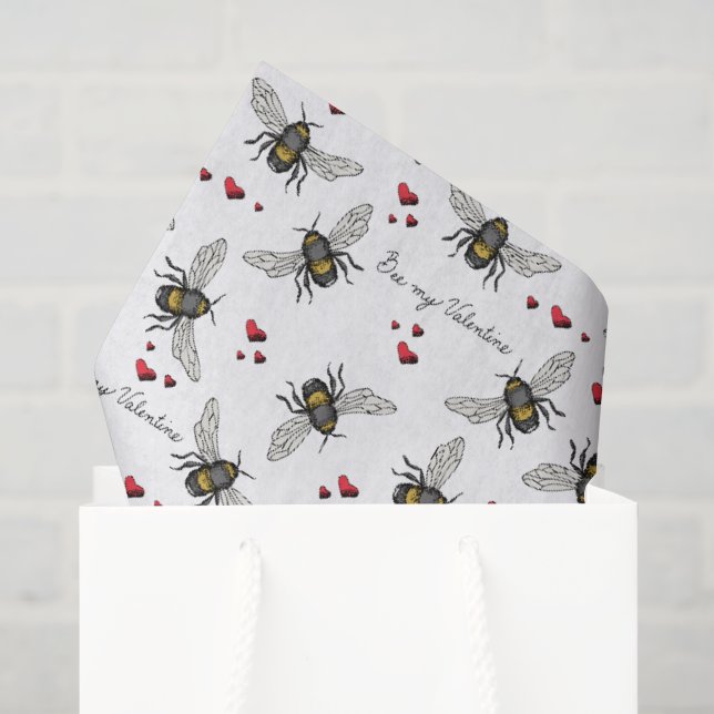 Valentinstag Bee Mine Bees and Hearts Pattern Seidenpapier (Geschenktüte)