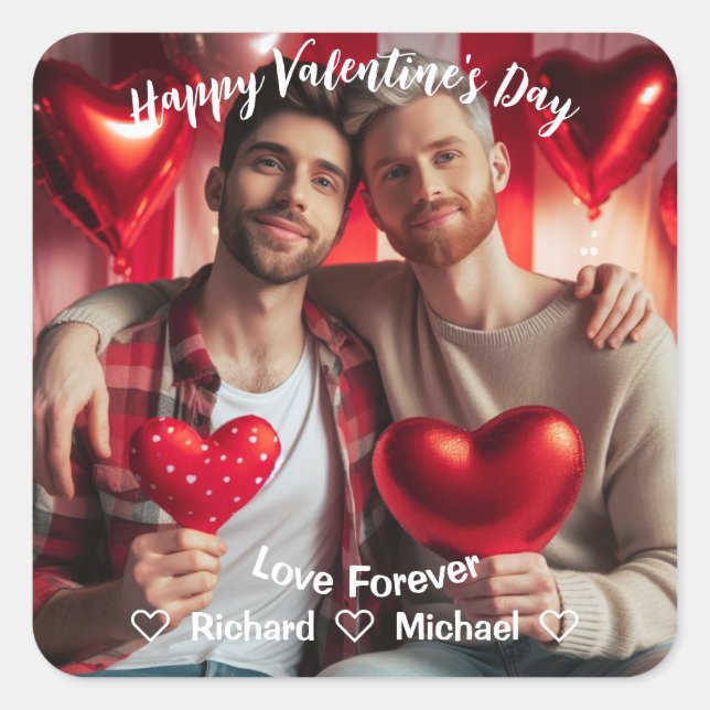 Valentinstag | Benutzerdefiniertes Foto "Red Heart Quadratischer Aufkleber (Vorderseite)