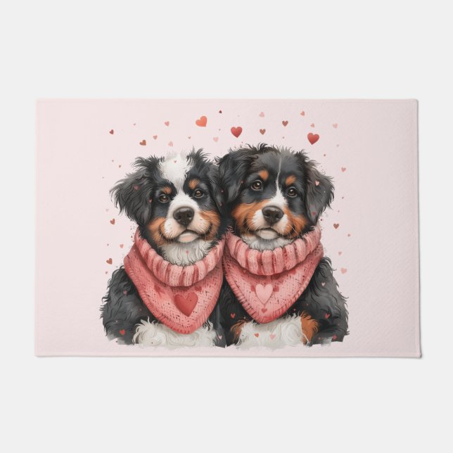 Valentinstag Bernese Mountain Hunde Fußmatte (Vorderseite)
