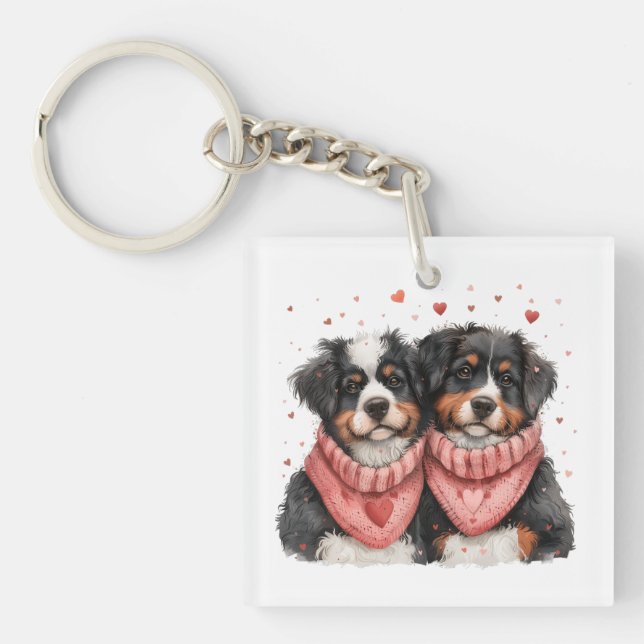 Valentinstag Bernese Mountain Hunde Schlüsselanhänger (Vorderseite)