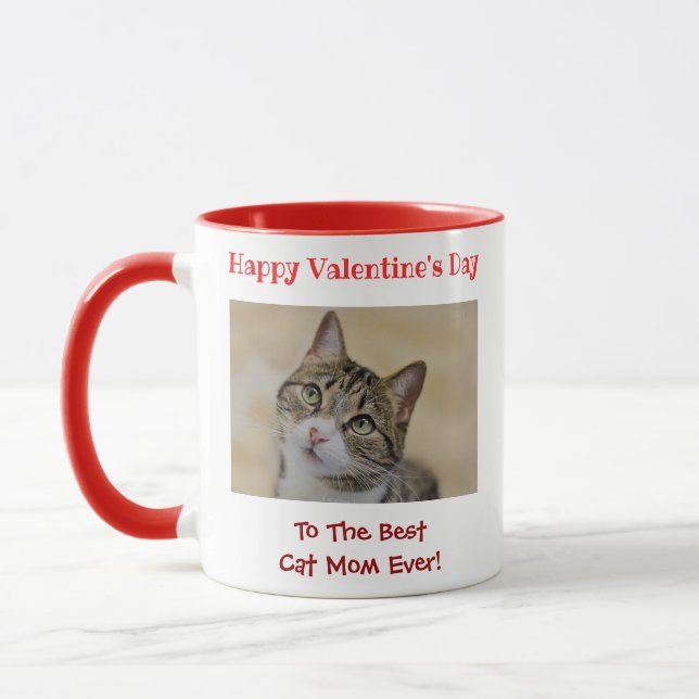 Valentinstag Beste Katze Mama Ess Niedliches Foto Tasse (Links)