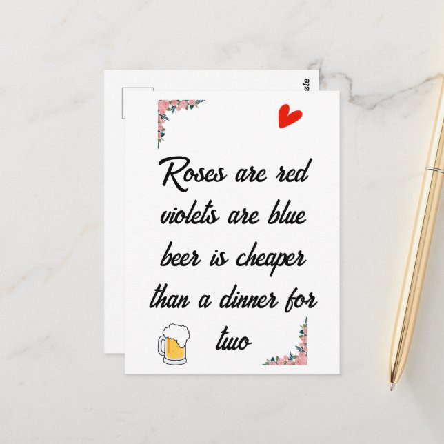 Valentinstag Bierausweis Postkarte (Vorderseite/Rückseite Beispiel)