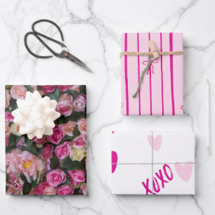 Valentinstag Blume, Herz & Bows Geschenkpapier Set