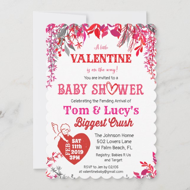 Valentinstag Blumendusche Einladung (Vorderseite)
