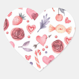 Valentinstag, Blüte und Süßigkeiten Herz-Aufkleber