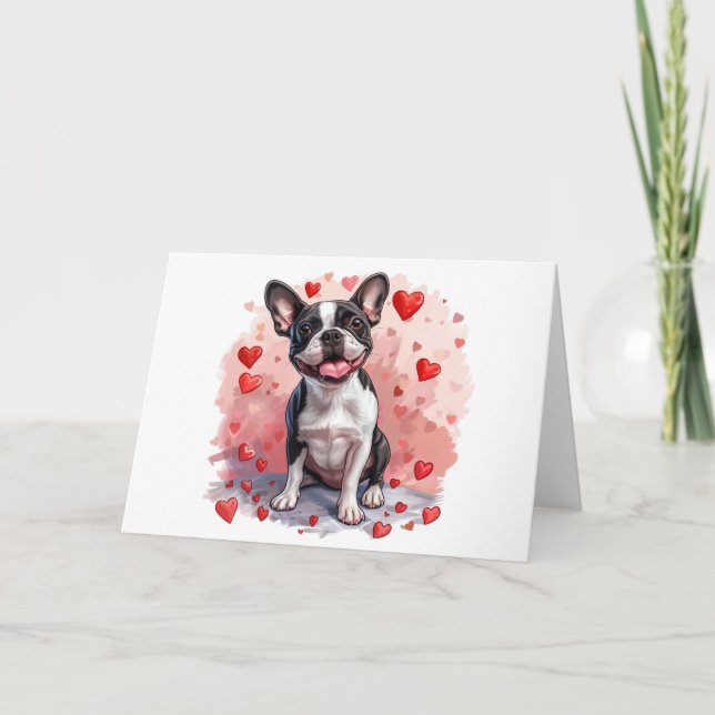 Valentinstag Boston Terrier Dog Feiertagskarte (Vorderseite)