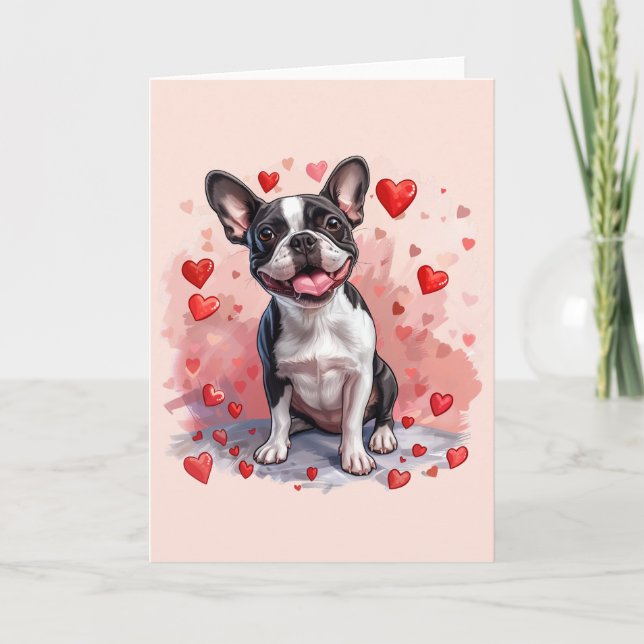 Valentinstag Boston Terrier Dog Feiertagskarte (Vorderseite)