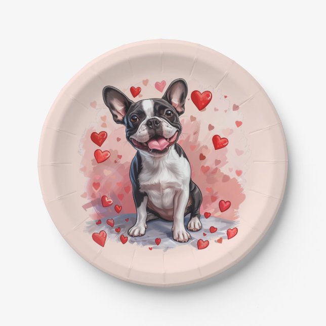 Valentinstag Boston Terrier Dog Pappteller (Vorderseite)