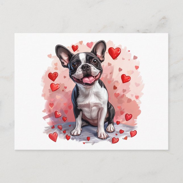 Valentinstag Boston Terrier Dog Postkarte (Vorderseite)