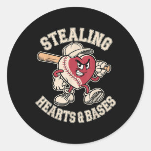 Valentinstag Boys Baseball Player Stealing Heart Runder Aufkleber