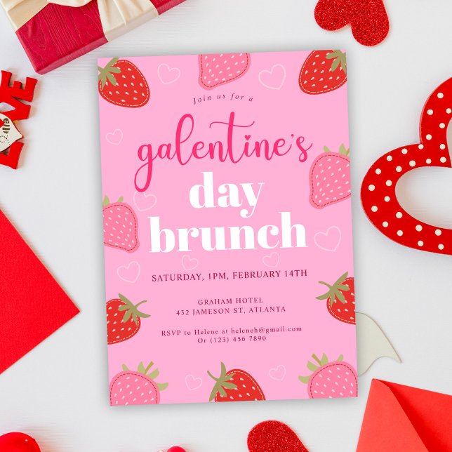 Valentinstag-Brunch der Rosa Girly Galentine Einladung (Valentine's Pink Girly Galentine's Day Brunch Invitation)