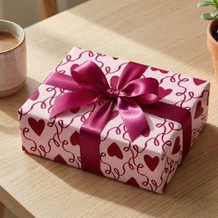 Valentinstag Burgunder Herz & Swirl Coquette Geschenkpapier