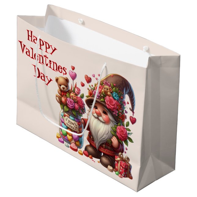 Valentinstag Candy Gnome Große Geschenktüte (Vorderseite Schrägansicht)