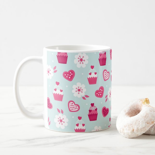Valentinstag Candy Hearts Cupcakes Blume Kaffeetasse (Mit Donut)