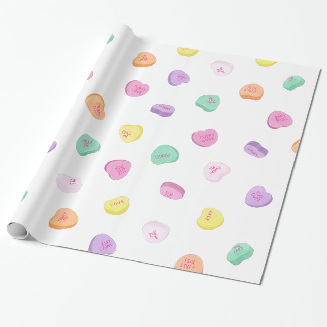 Valentinstag Candy Hearts Pattern Geschenkpapier (Ungerollt)
