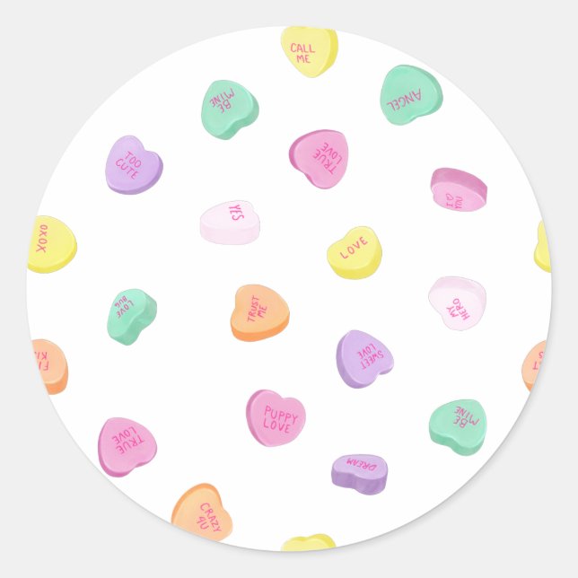 Valentinstag Candy Hearts Pattern Runder Aufkleber (Vorderseite)