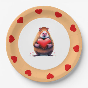 Valentinstag Capybara, 7" Rundpapierplatte Pappteller