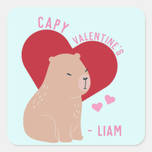 Valentinstag-Capybara-Aufkleber im Klassenzimmer Quadratischer Aufkleber