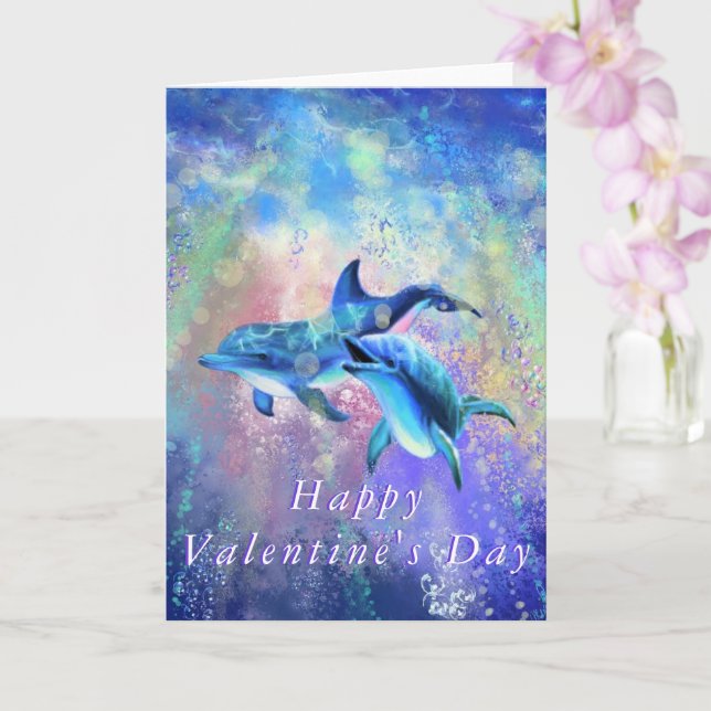 Valentinstag Card Dolphin Couple - Romantisch Karte (Orchidee)